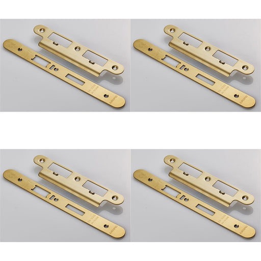4 PACK DIN Escape Lock Door Frame Forend Strike & Fixing Pack Brass PVD RADIUS