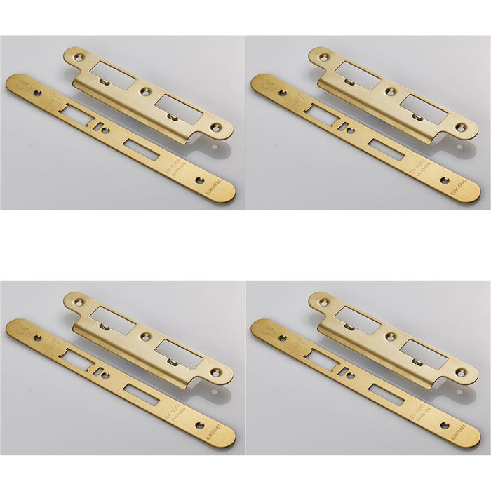 4 PACK DIN Escape Lock Door Frame Forend Strike & Fixing Pack Brass PVD RADIUS