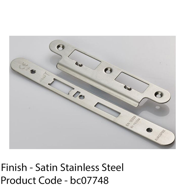 DIN Escape Lock Door Frame Forend Strike & Fixing Pack - Satin Steel RADIUS 1