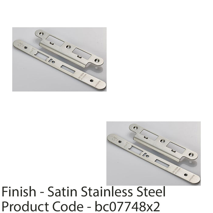 2 PACK DIN Escape Lock Door Frame Forend Strike & Fixing Pack Satin Steel RADIUS 1