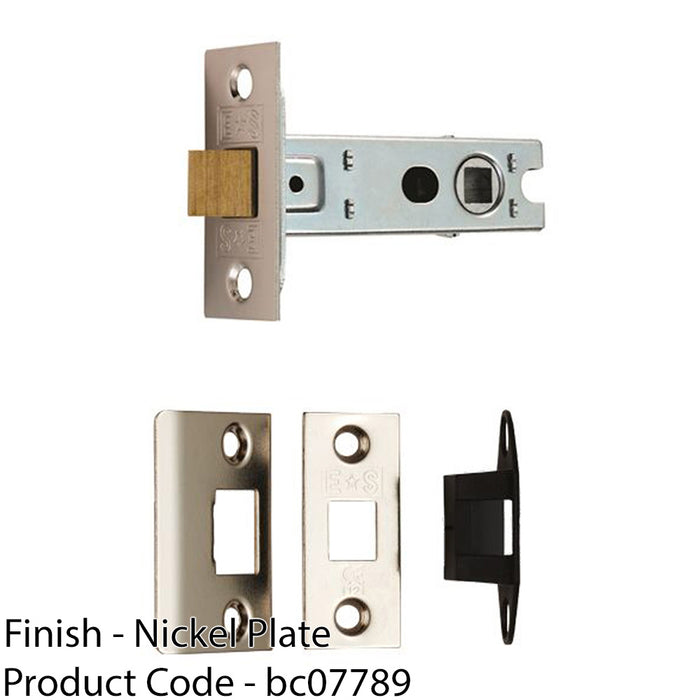 64mm Bolt Through Tubular Door Latch Square Strike Plate Forend Nickel Plated 1