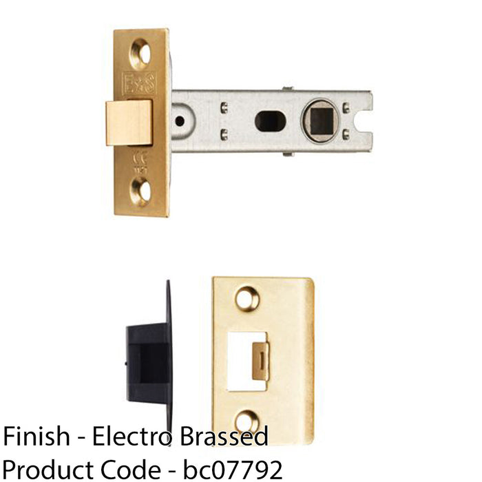 76mm Bolt Through Tubular Door Latch Square Strike Plate Forend Polished Brass 1