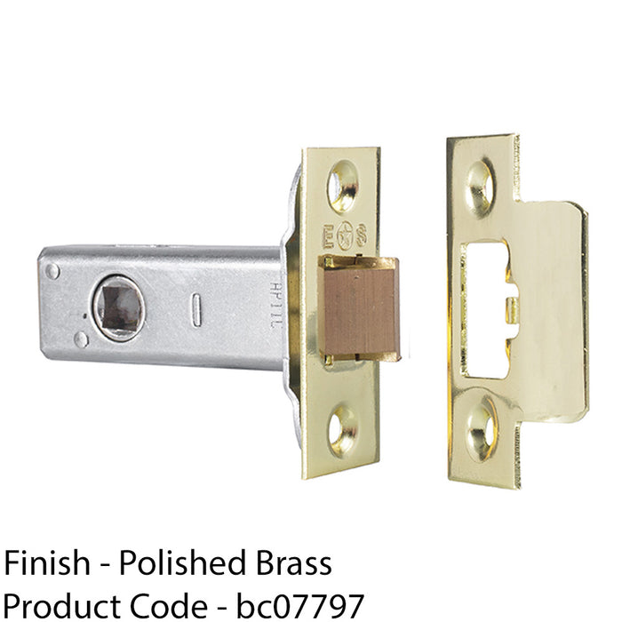 64mm Heavy Sprung Tubular Door Latch Square Strike Plate Forend Polished Brass 1