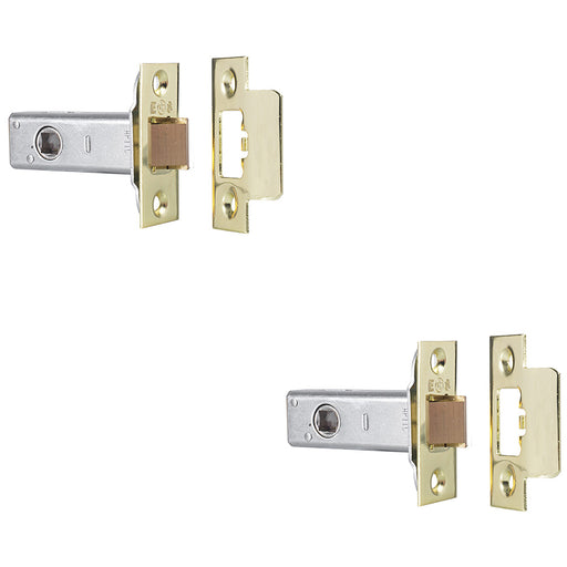 2 PACK 64mm Heavy Sprung Tubular Door Latch Square Plate Forend Polished Brass