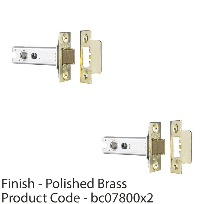 2 PACK 76mm Heavy Sprung Tubular Door Latch Square Plate Forend Polished Brass 1