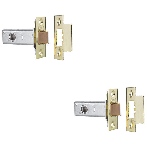 2 PACK 101mm Heavy Sprung Tubular Door Latch Square Strike Plate Polished Brass