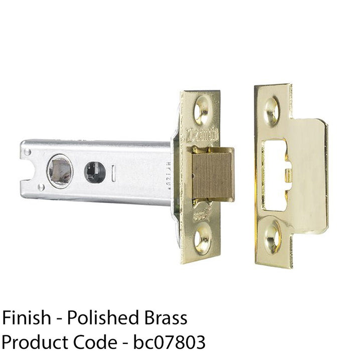 128mm Heavy Sprung Tubular Door Latch Square Strike Plate Forend Polished Brass 1