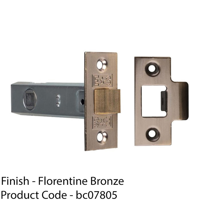 64mm Standard Tubular Door Latch Square Strike Plate & Forend Florentine Bronze 1