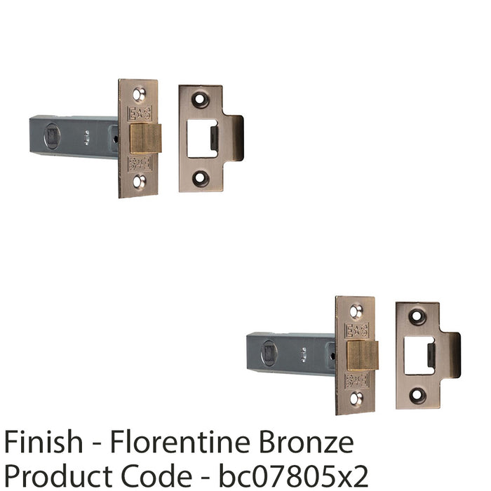 2 PACK 64mm Standard Tubular Door Latch Square Plate & Forend Florentine Bronze 1