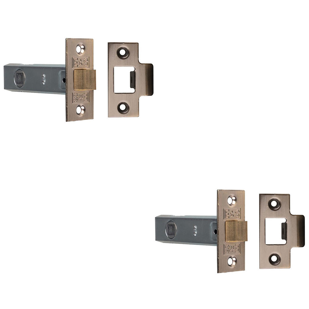 2 PACK 64mm Standard Tubular Door Latch Square Plate & Forend Florentine Bronze