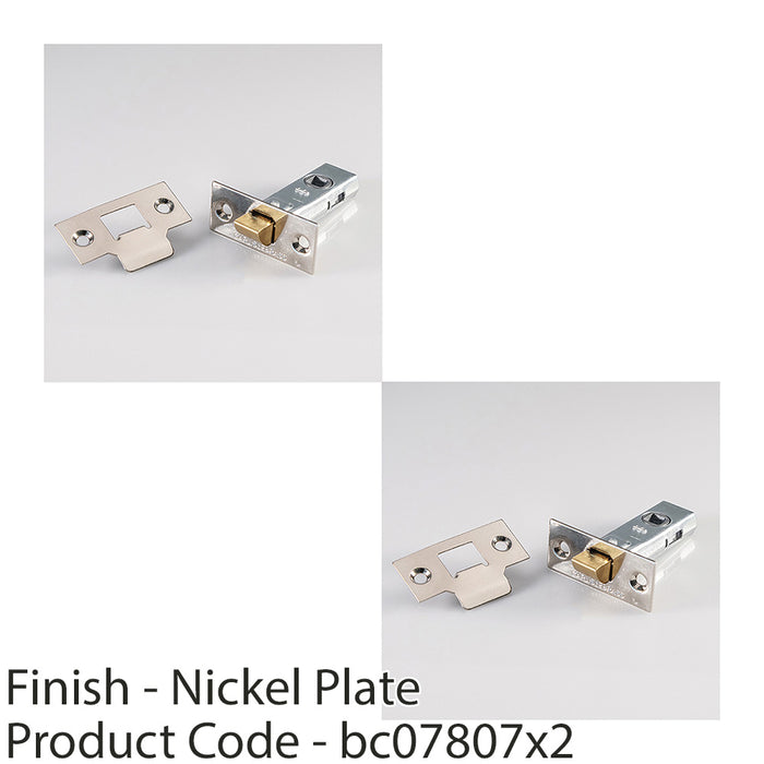2 PACK 64mm Standard Tubular Door Latch Square Plate & Forend Polished Nickel 1