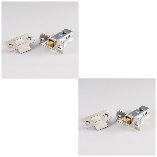 2 PACK 64mm Standard Tubular Door Latch Square Plate & Forend Polished Nickel