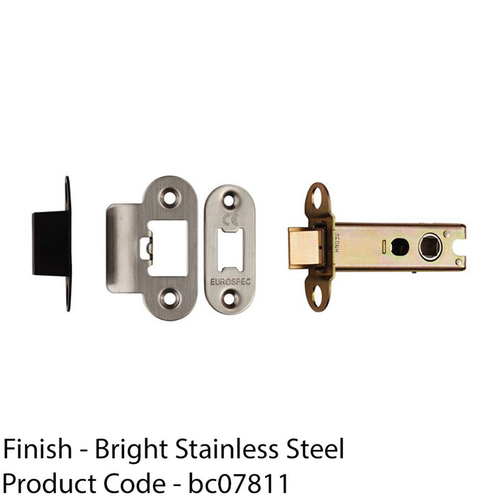 76mm Heavy Sprung Tubular Door Latch Rounded Strike Plate & Forend Bright Steel 1