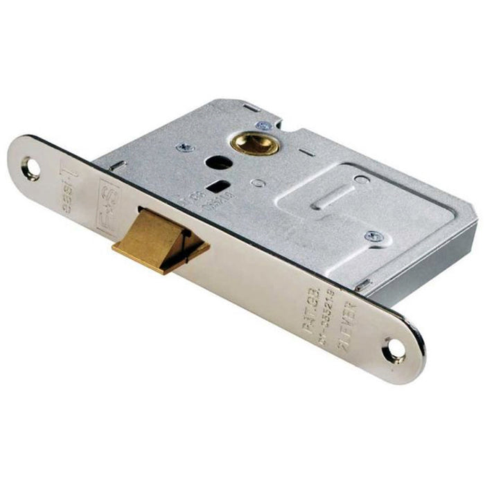 64mm Reversible Upright Door Latch - Rounded Nickel Plated Strike Plate Forend