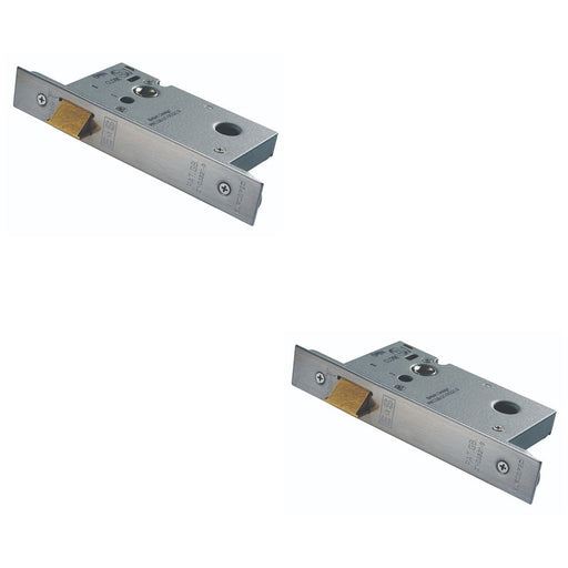 2x 76mm Reversible Upright Door Latch Rounded Satin Steel Strike Plate Forend