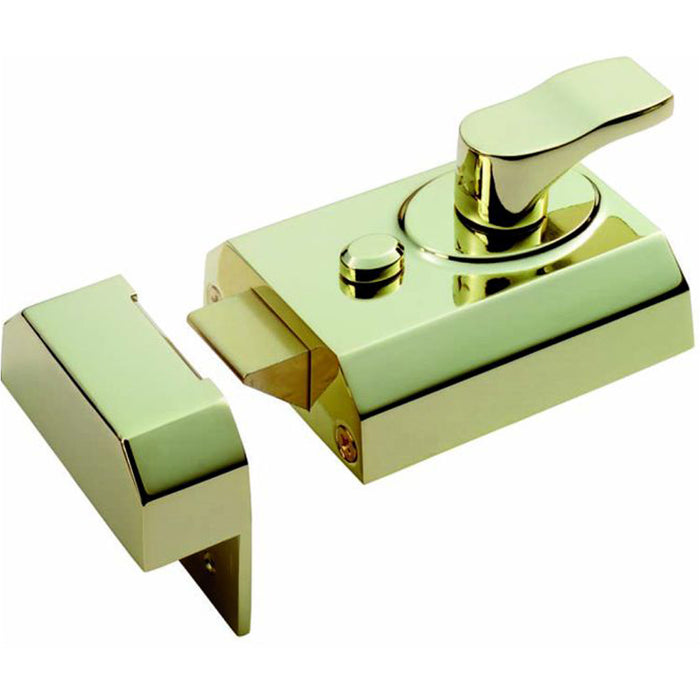 Contract Rim Cylinder Nightlatch 60mm White & Brass Door Security Lock