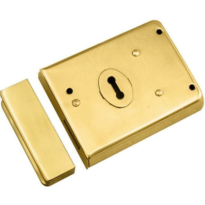 Traditional Rim Deadlock 105 x 81mm Polished Brass Door Lock - Outdoor Gate