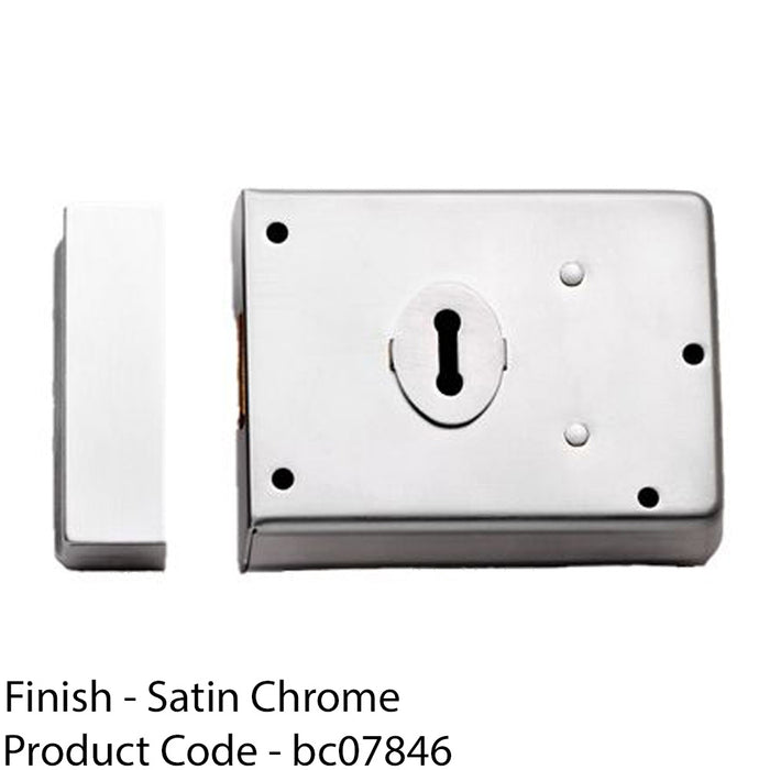 Traditional Rim Deadlock & SNIB 105 x 81mm Satin Chrome Door Lock Outdoor Gate 1