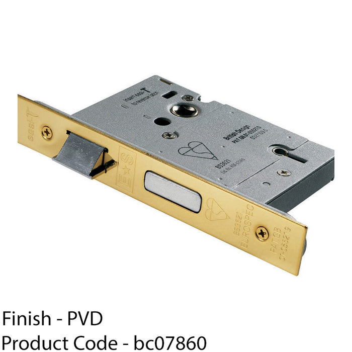 76mm 5 Lever BS Rated Sashlock Square Forend Polished Brass Door Latch 1