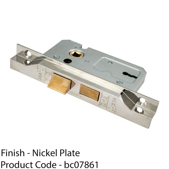 64mm Residential Standard Profile Rebated Sashlock - Polished Nickel BS EN 12209 1