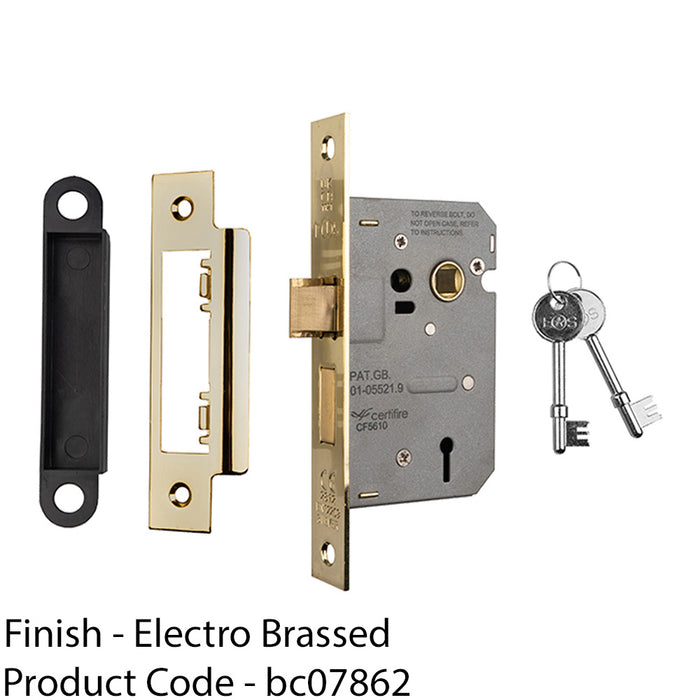 64mm 3 Lever Contract Sashlock Square Forend Electro Brassed Door Latch 1