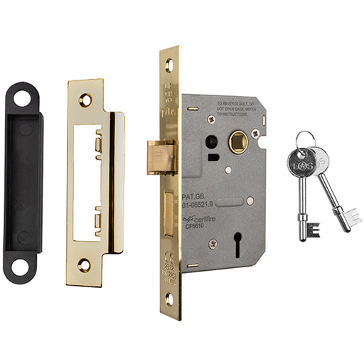 64mm 3 Lever Contract Sashlock Square Forend Electro Brassed Door Latch