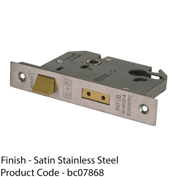 76mm Universal Reversible SashLock - Satin Steel EURO Profile Door Lock & Latch 1