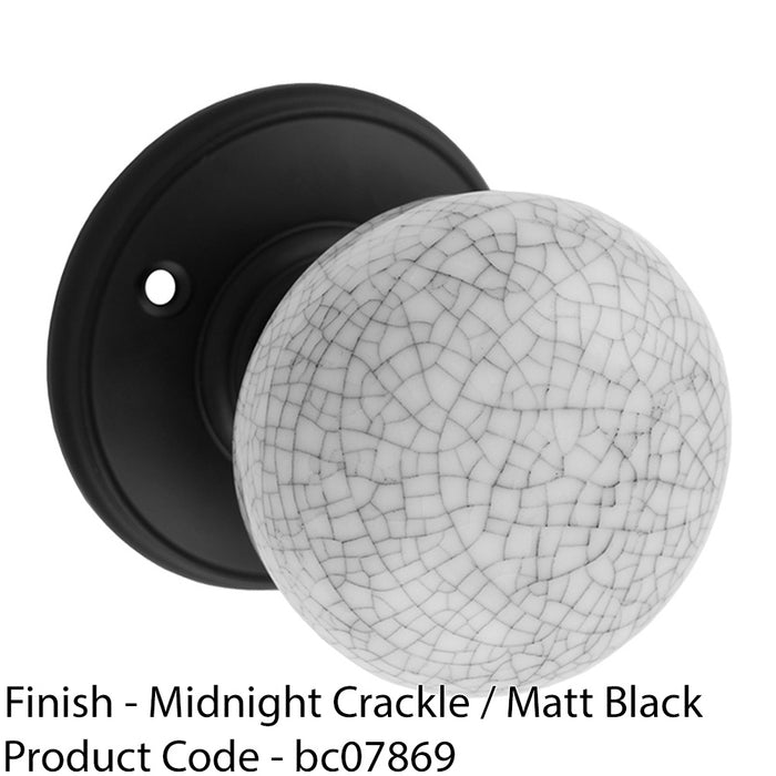 Pair Porcelain Mushroom Mortice Interior Door Knob Midnight Crackle & Matt Black 1