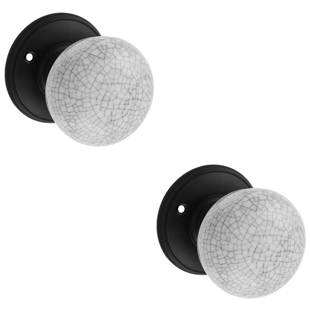 2 PACK Pair Porcelain Mushroom Mortice Door Knob Midnight Crackle & Matt Black