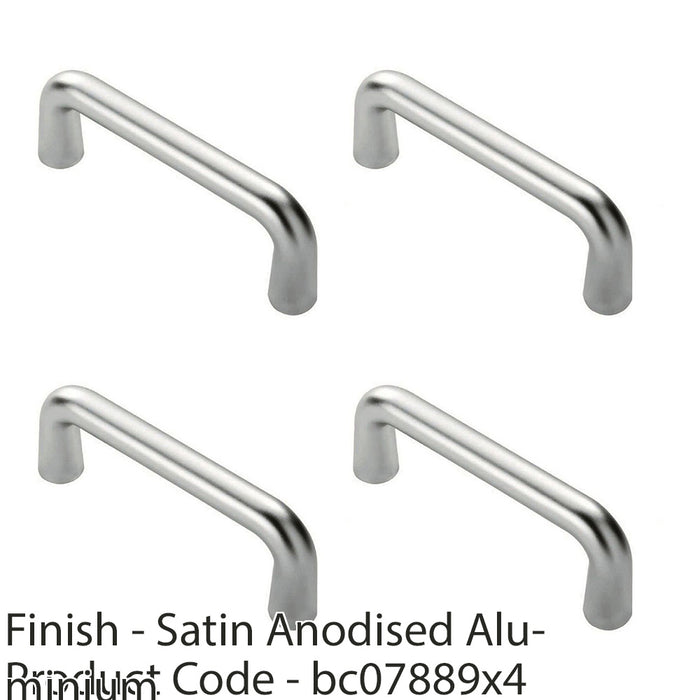 4 PACK Rounded D Shaped Bar Handle 225mm x 19mm Satin Anodised Aluminium 1