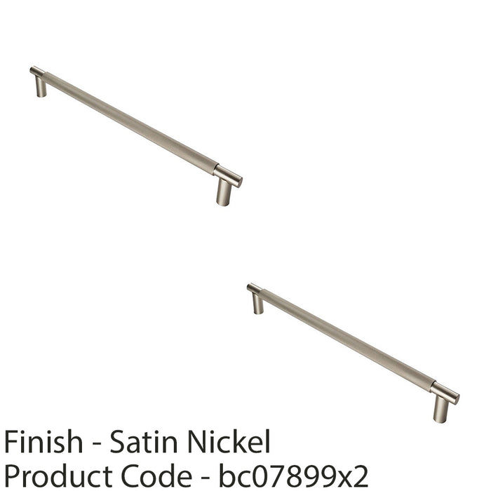 2 PACK Luxury T Bar Knurled Pull Handle 450mm Satin Nickel Kitchen Door Cabinet 1