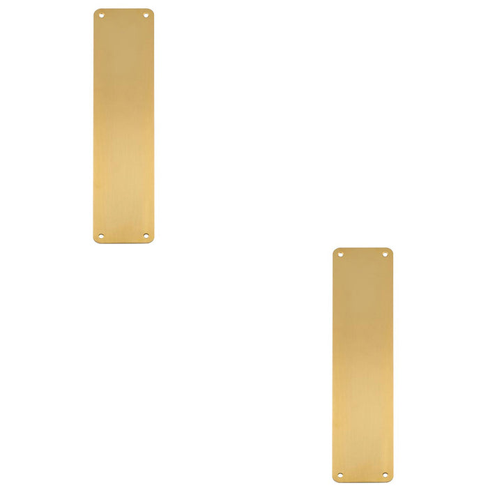 2 PACK Plain Door Finger Plate 350 x 75mm Satin Brass Steel Push Plate