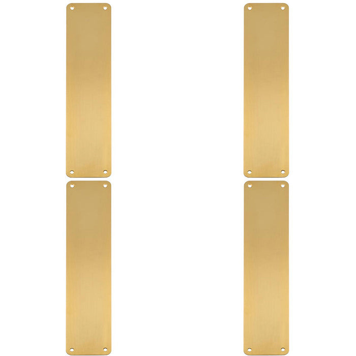 4 PACK Plain Door Finger Plate 350 x 75mm Satin Brass Steel Push Plate