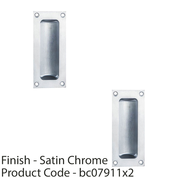 2 PACK Recessed Sliding Door Flush Pull 102mm x 45mm 10.5mm Depth Satin Chrome 1