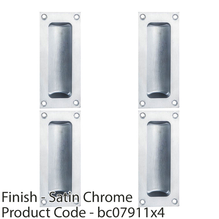4 PACK Recessed Sliding Door Flush Pull 102mm x 45mm 10.5mm Depth Satin Chrome 1