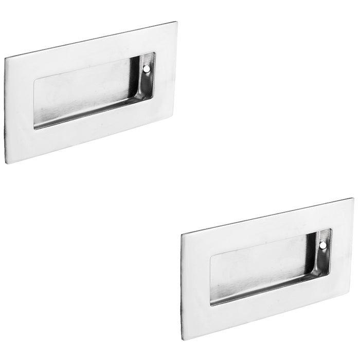 2 PACK Recessed Sliding Door Flush Pull 102mm x 51mm 12mm Depth Bright Steel