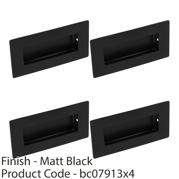 4 PACK Recessed Sliding Door Flush Pull 102mm x 51mm 12mm Depth Matt Black 1