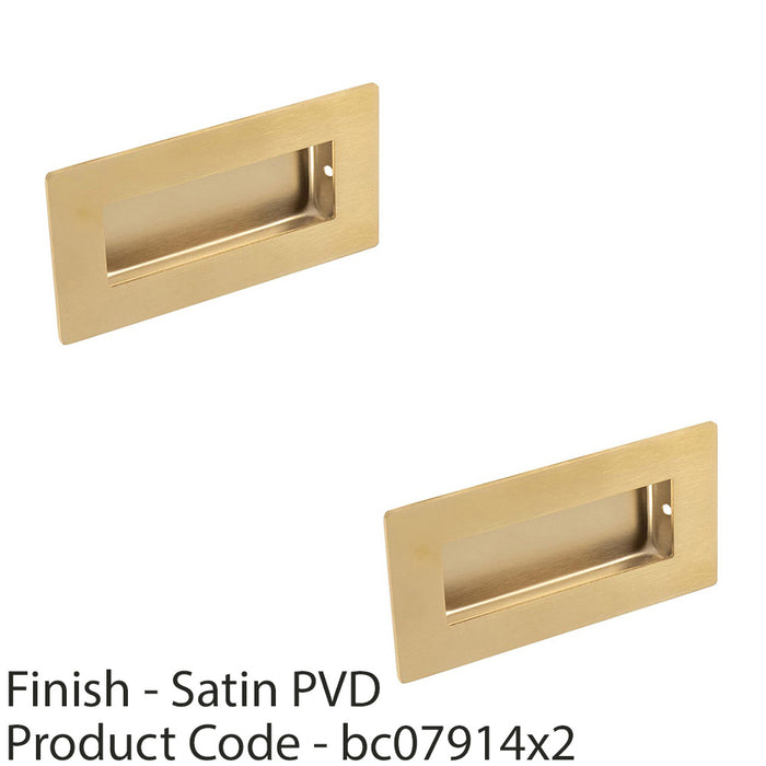 2 PACK Recessed Sliding Door Flush Pull 102mm x 51mm 12mm Depth Satin Brass 1