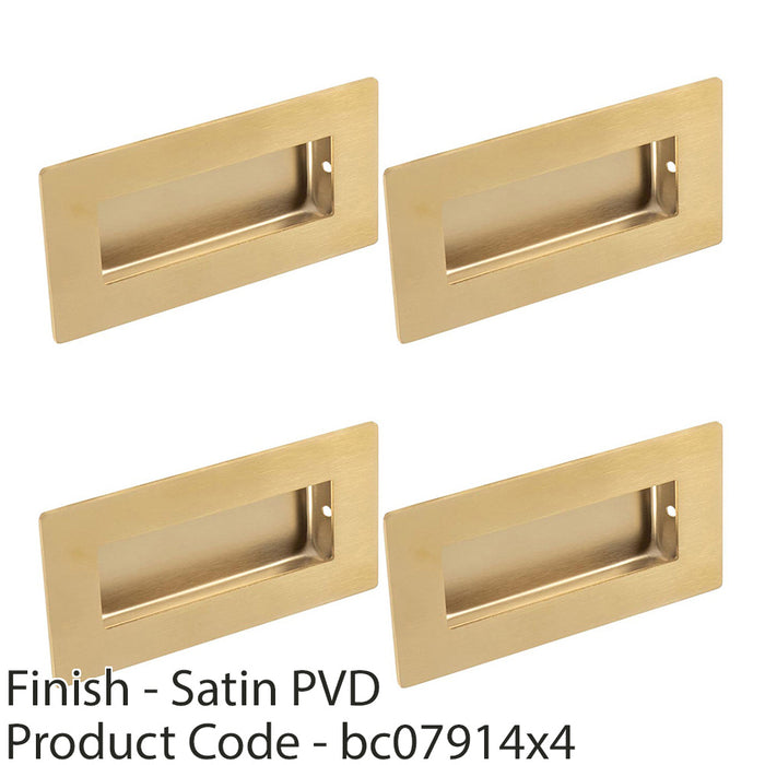 4 PACK Recessed Sliding Door Flush Pull 102mm x 51mm 12mm Depth Satin Brass 1