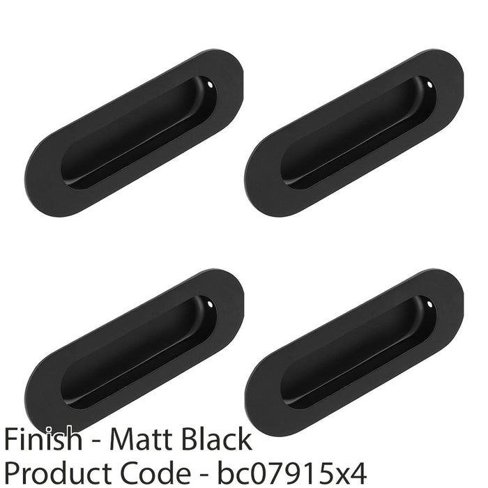 4 PACK Recessed Sliding Door Flush Pull 102mmx51mm 12mm Depth Matt Black Radius 1