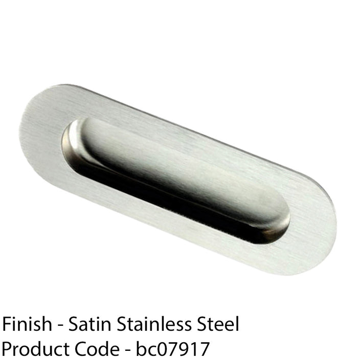 Recessed Sliding Door Flush Pull 102mm x 51mm 12mm Depth Satin Steel Radius 1