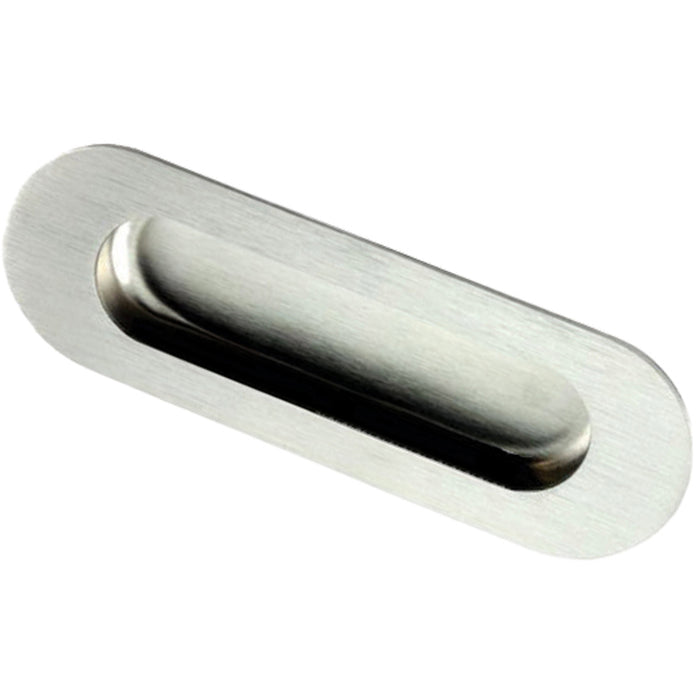 Recessed Sliding Door Flush Pull 102mm x 51mm 12mm Depth Satin Steel Radius