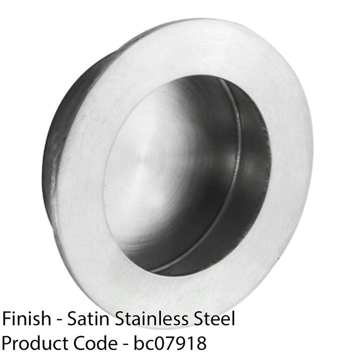 Small Recessed Sliding Door Flush Pull - 50mm Round 12mm Depth Satin Steel 1