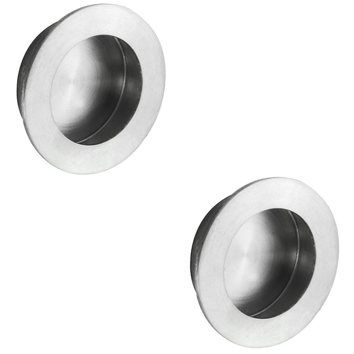 2 PACK Small Recessed Sliding Door Flush Pull 50mm Round 12mm Depth Satin Steel