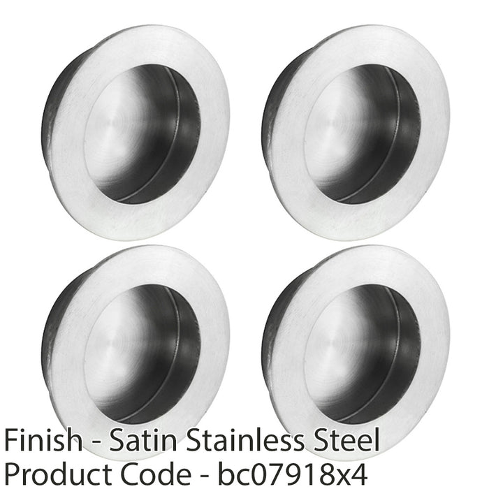 4 PACK Small Recessed Sliding Door Flush Pull 50mm Round 12mm Depth Satin Steel 1