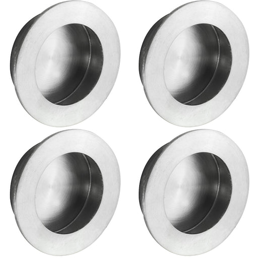 4 PACK Small Recessed Sliding Door Flush Pull 50mm Round 12mm Depth Satin Steel