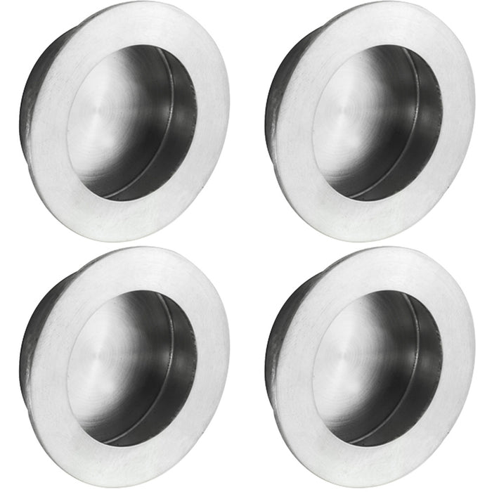 4 PACK Small Recessed Sliding Door Flush Pull 50mm Round 12mm Depth Satin Steel