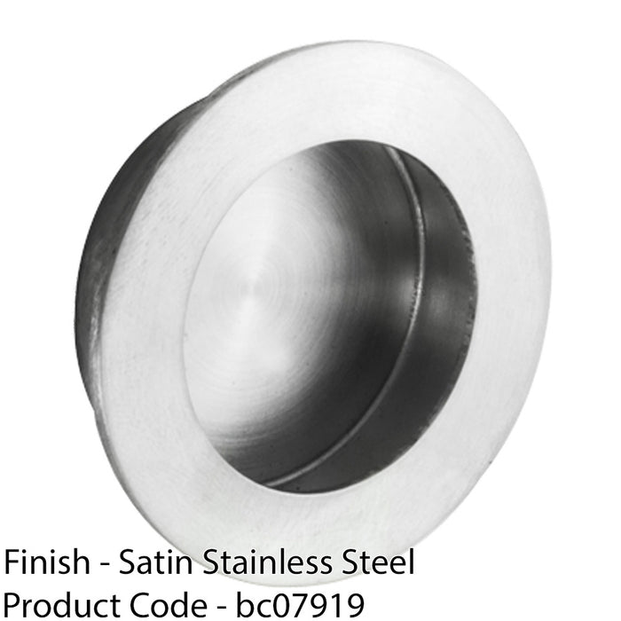 Large Recessed Sliding Door Flush Pull - 80mm Round 12mm Depth Satin Steel 1