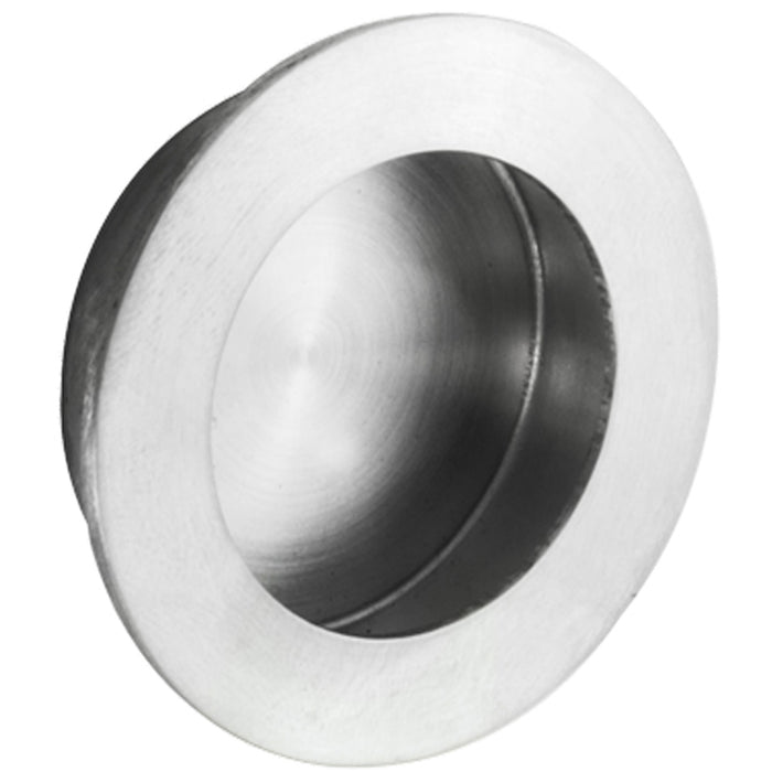 Large Recessed Sliding Door Flush Pull - 80mm Round 12mm Depth Satin Steel