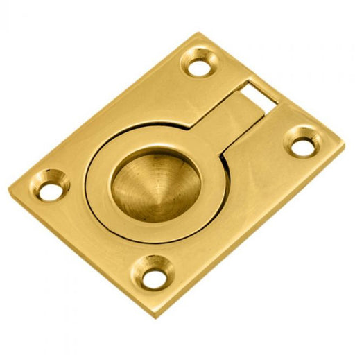 Flush Ring Recessed Pull Handle 50 x 38mm 8mm Depth Polished Brass Sliding Door